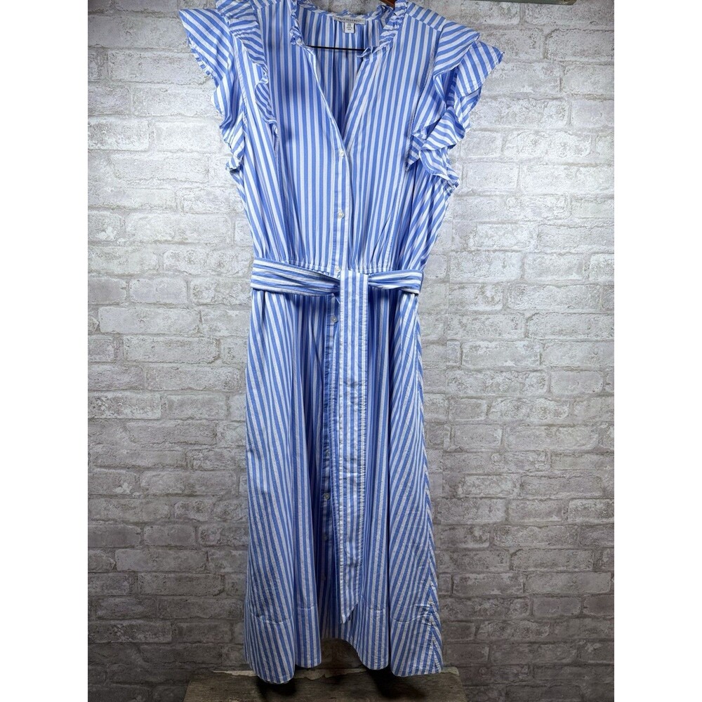 Free Assembly Striped Cotton Midi Dress Ruffle Sleeves Button Front Belt XXL